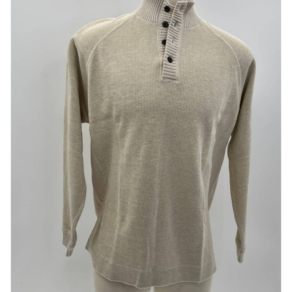 Tommy Bahama Cream Vented/Ribbed Mock Neck 3/4 Button Up Sweater- M